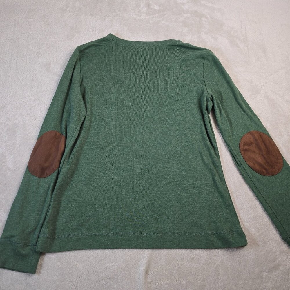 Lauren Ralph Lauren Top Womens Large Green Brown Faux Suede Elbow Patches Preppy - Picture 15 of 15